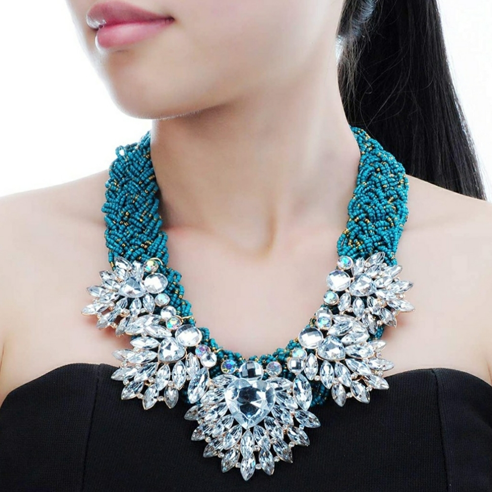 New Pearl Statement Necklace,  Aqua blue